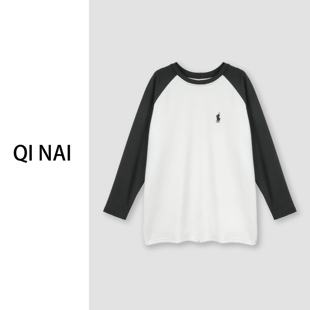 七奈推荐【梦里】时尚百搭撞色刺绣圆领卫衣QN12100