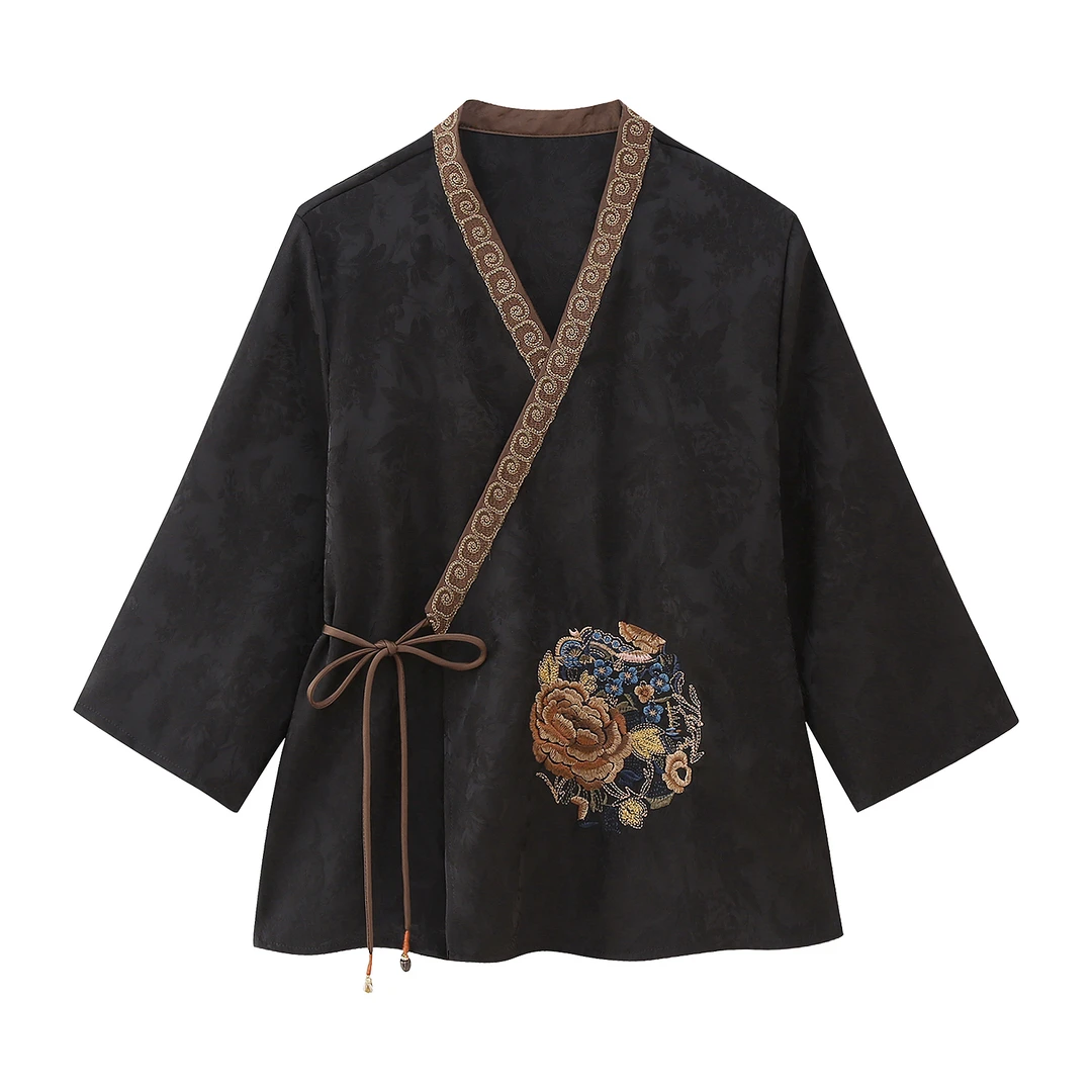 复古国风刺绣斜襟盘扣小衫上衣