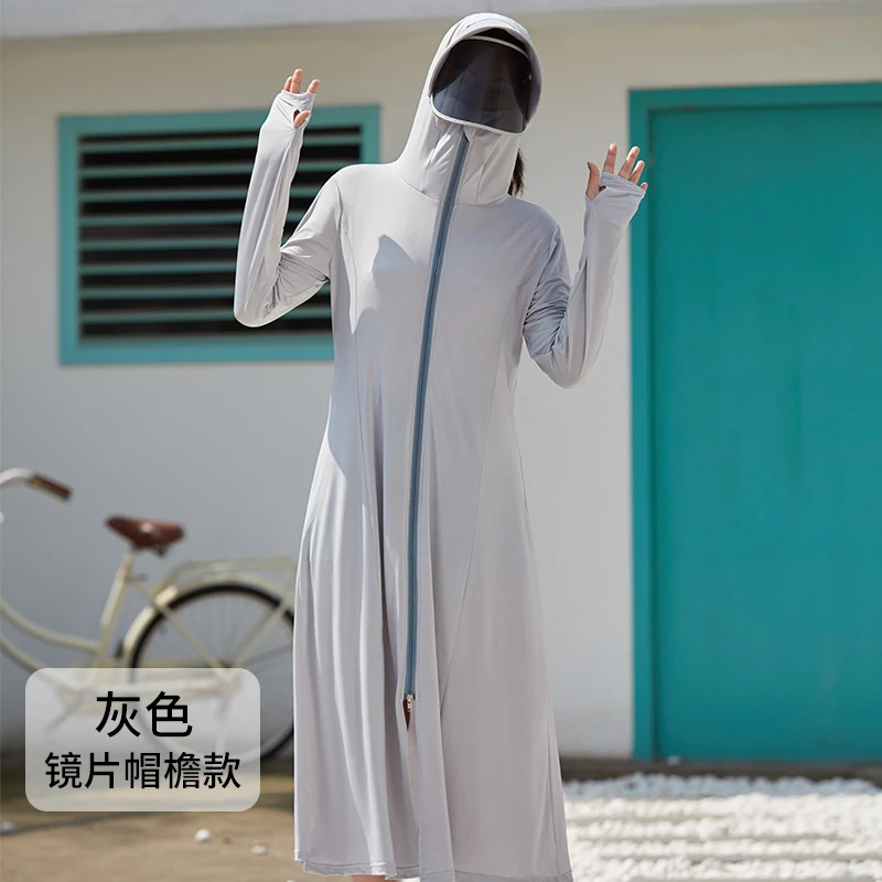 长款防晒衣女夏季可外穿骑电动车全身连帽冰丝防晒服防紫外线罩衫
