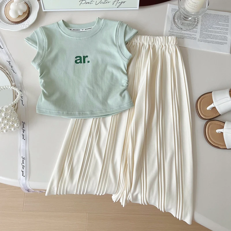 女童夏季套装2024新款女宝宝洋气T恤儿童宽松防蚊裤薄款两件套潮