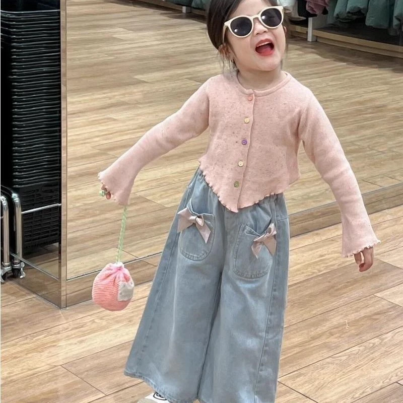 女孩女童春装套装新款儿童打底衫牛仔阔腿裤两件套女宝宝春季服装