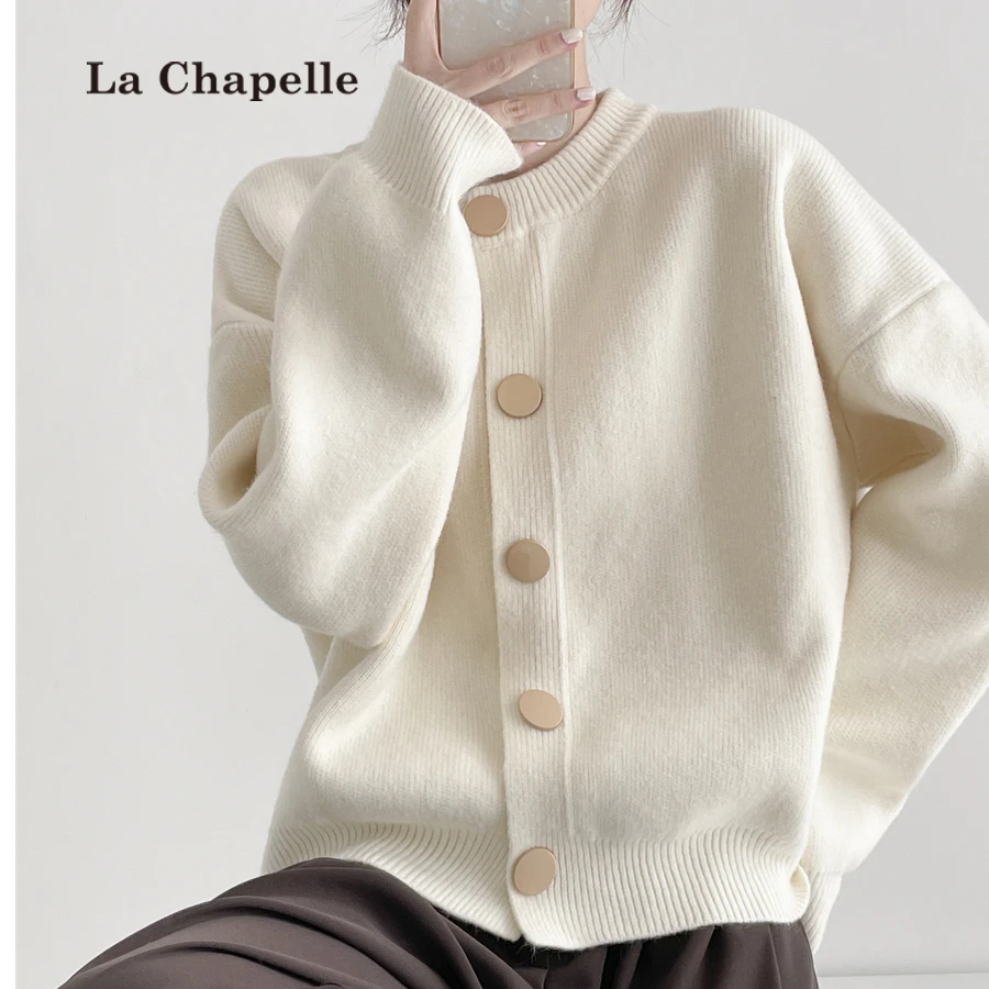 拉夏贝尔春秋新款针织衫毛衣外套开衫女慵懒宽松打底圆领秋冬上衣