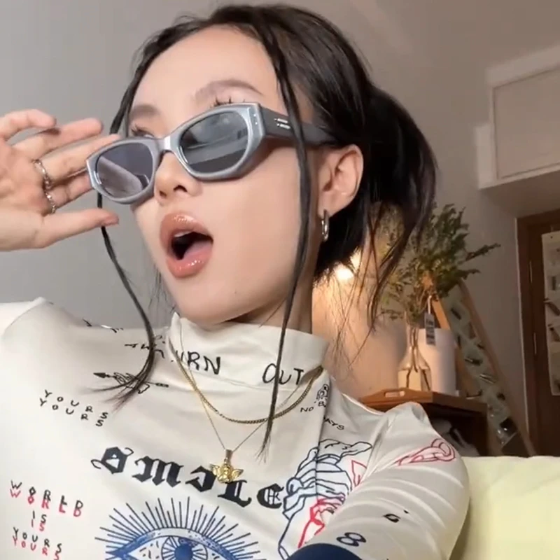 槑槑哒/2024新款GM墨镜女银色未来科技感个性猫眼太阳眼镜男女潮
