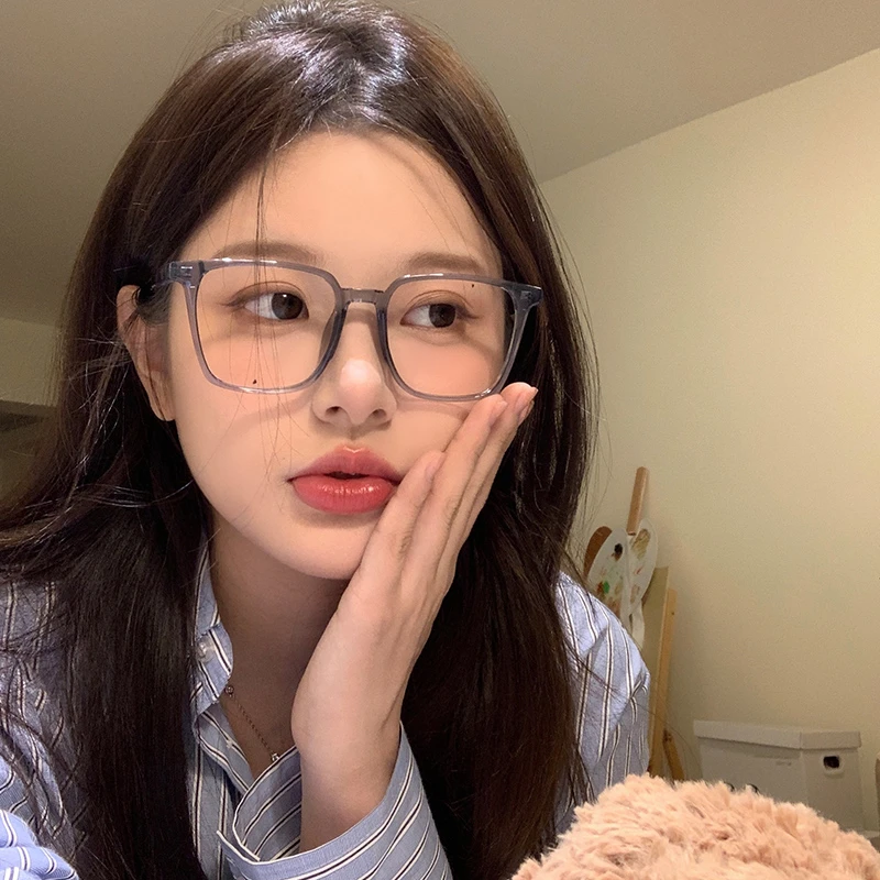 超轻眼镜框女可配度数近视镜片大框素颜圆脸韩版透灰色眼睛镜架潮