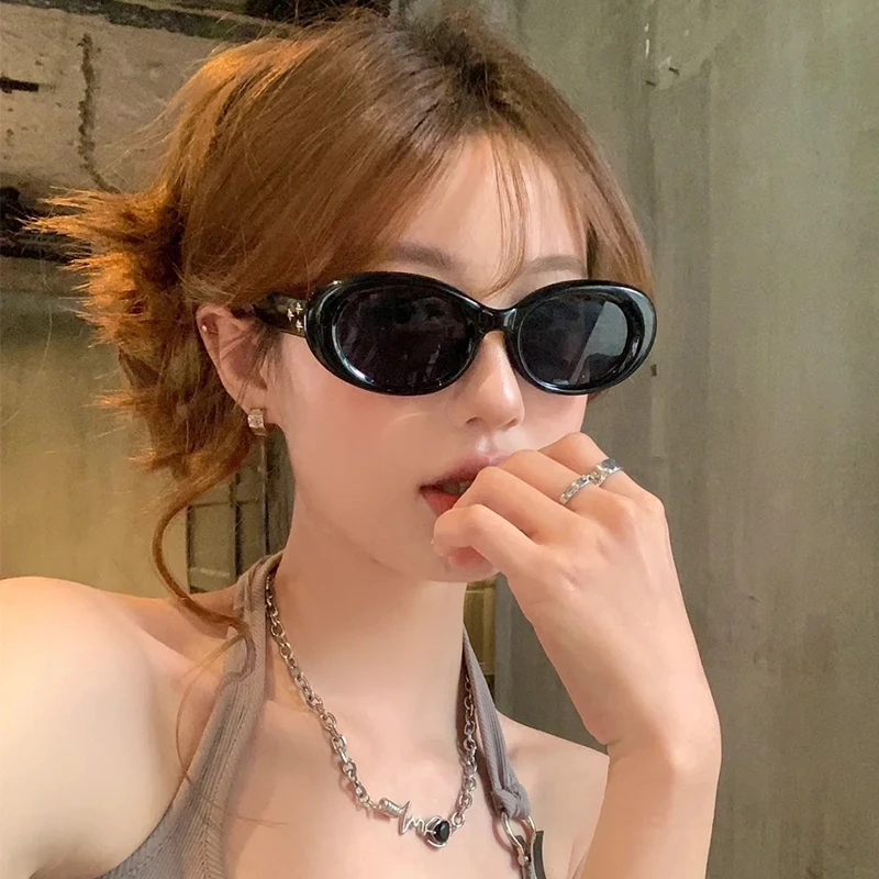 槑槑哒新款墨镜女复古椭圆网红个性辣妹街拍防紫外线凹造型太阳镜