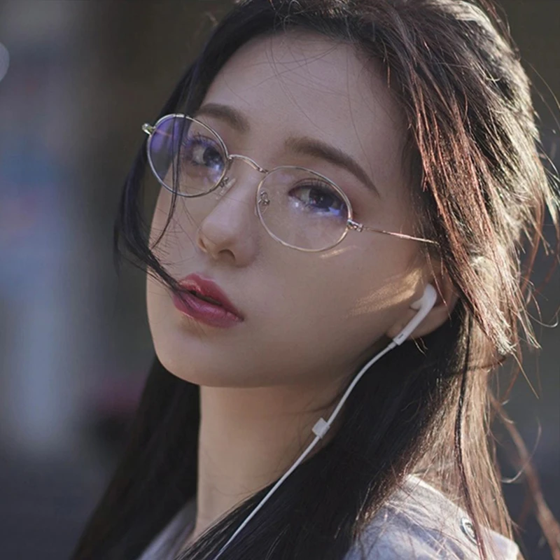 金丝文艺眼镜框女潮个性网红款可配近视防蓝光椭圆平光眼镜韩版