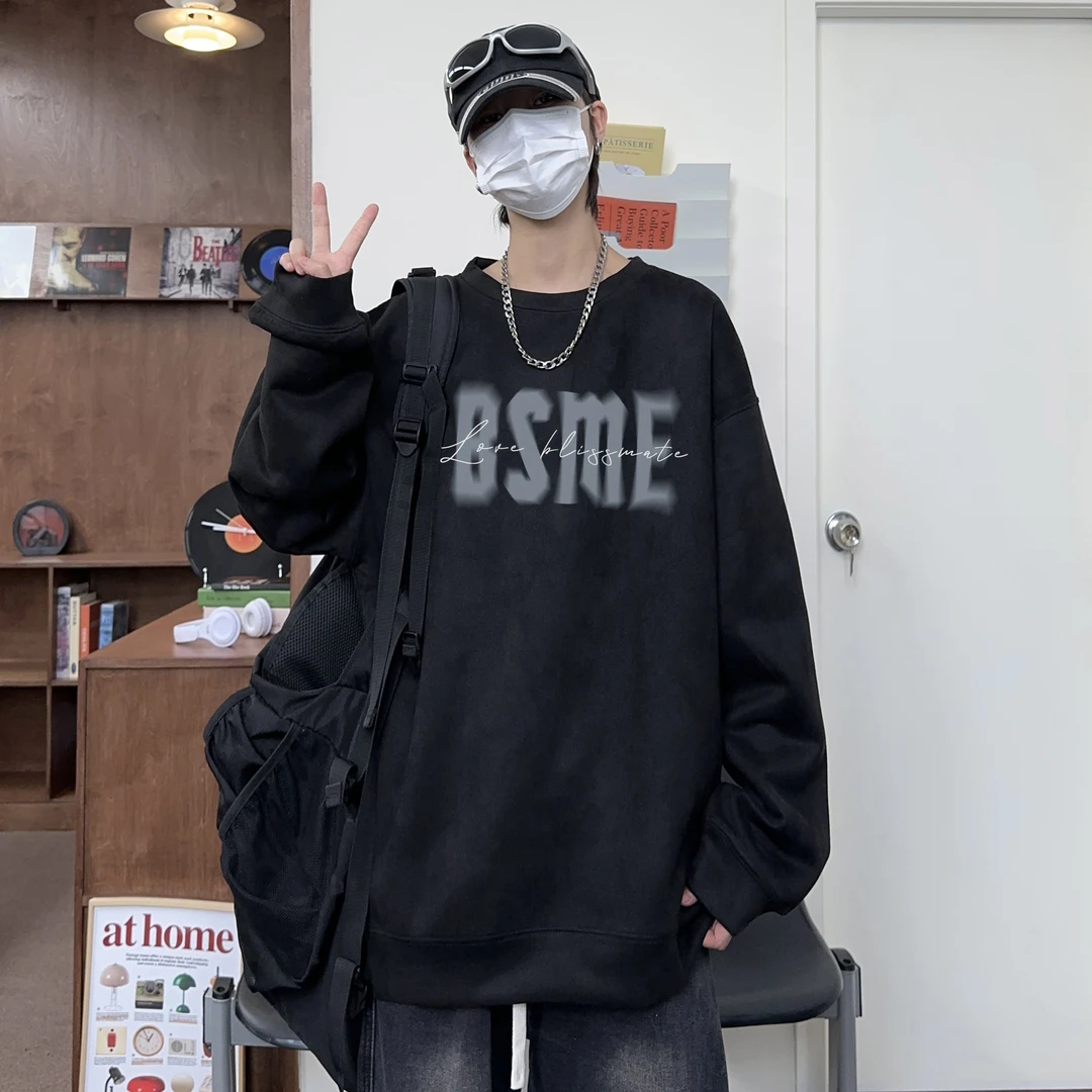 秋冬新款潮牌圆领男友感400g长袖重磅情侣宽松休闲打底衫套头卫衣