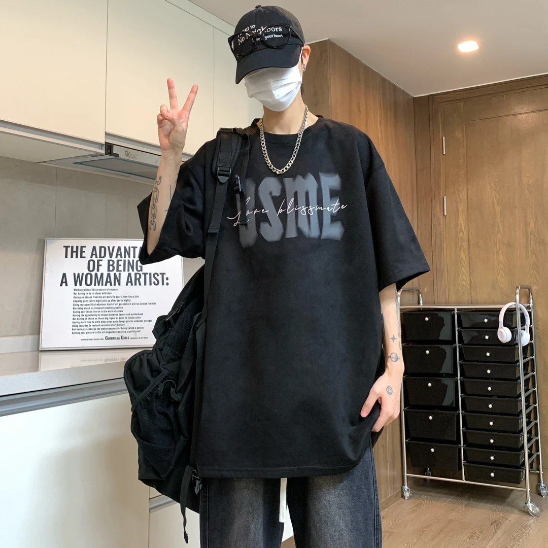 【现货现发重磅280克】夏季新款潮牌美式短袖T恤烧花情侣半袖大码