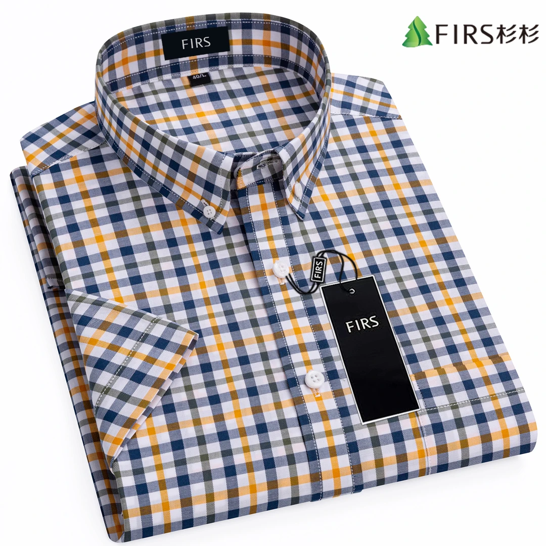 杉杉纯棉高档格子衬衫男款夏季透气短袖衬衣半袖寸衫商务休闲男装