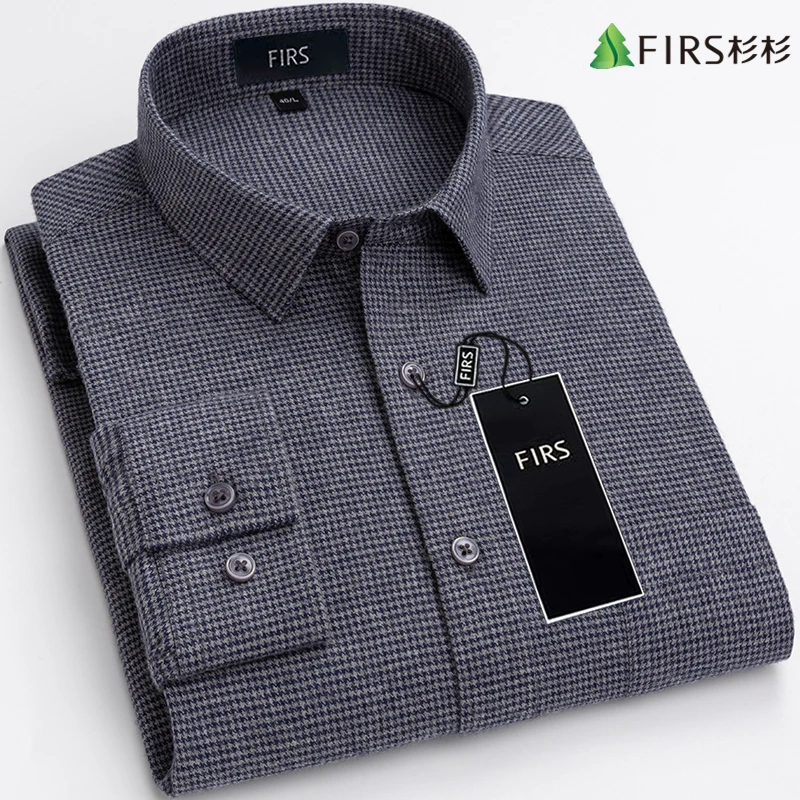 杉杉纯棉男装深灰色长袖衬衫男款商务休闲内搭打底高端上档次衬衣
