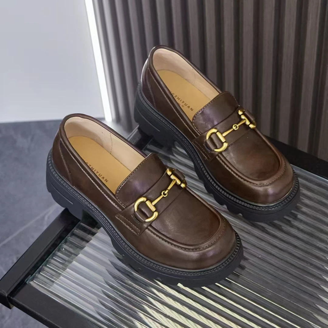 柏丽卡K4903-601单鞋少女风乐福鞋黑色时尚百搭英伦风女鞋粗跟鞋