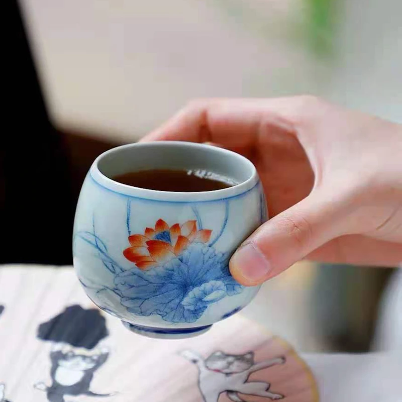 柏兮中式粉彩主人杯功夫茶杯大号复古品茗杯高端定制单杯个人杯