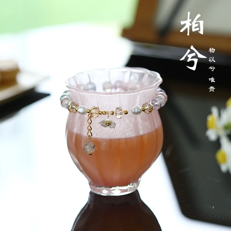 高档水晶玻璃茶杯琉璃主人杯功夫茶具单杯个人专用喝茶品茗杯粉色