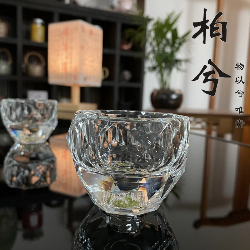 橄榄石小茶杯个人专用水晶玻璃主人杯水杯功夫茶具喝茶精致小杯子
