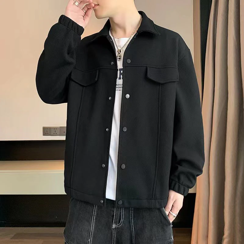 夹克春秋季新款休闲男士复古翻领工装百搭美式潮牌宽松外套上衣