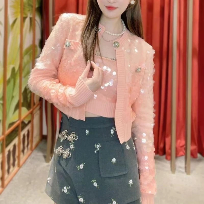 辰辰服饰木子店春装新款粉色亮片短外套