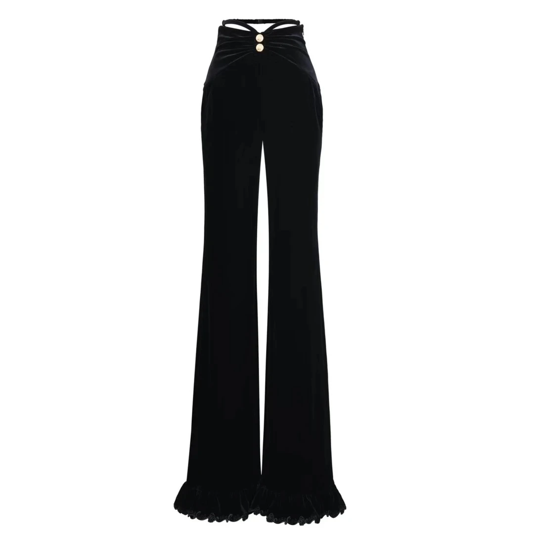 辰辰服饰木子店黑色丝绒气质长裤