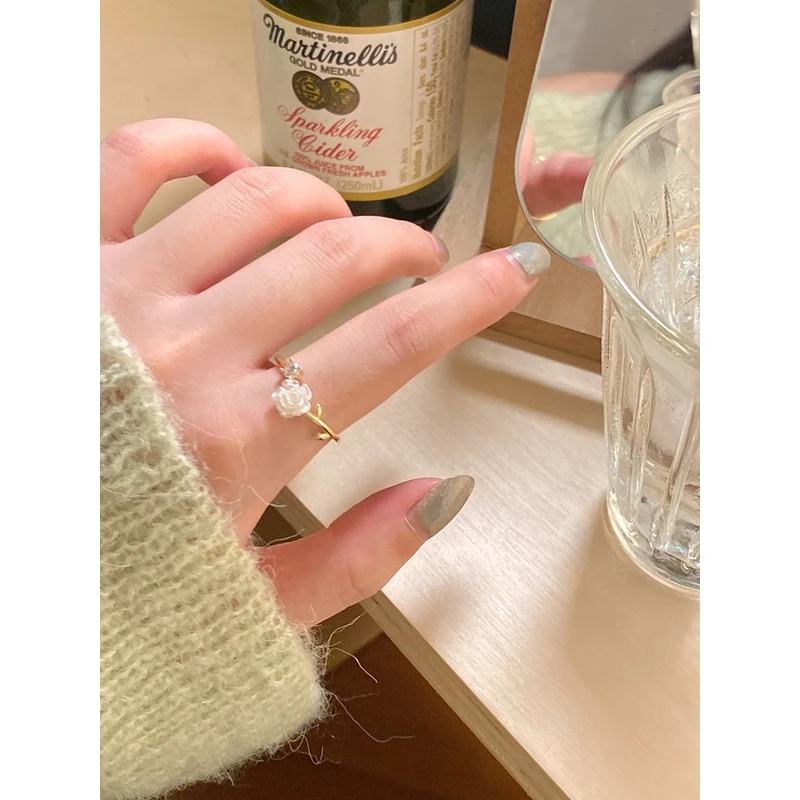 山茶花开口戒指女可调节小众设计时尚个性轻奢