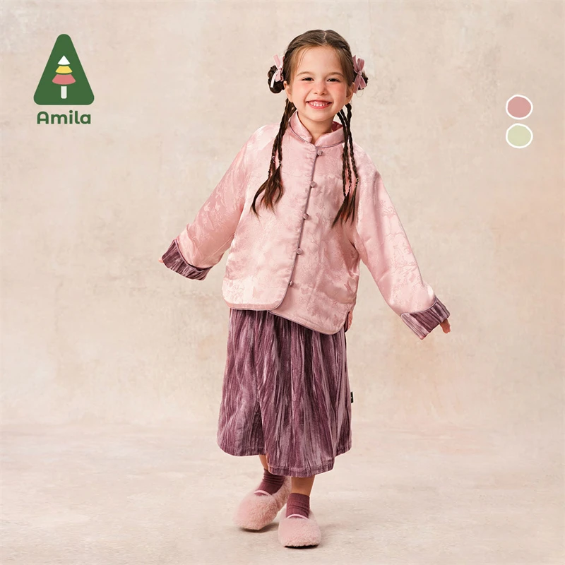 Amila啊咪啦冬季新款女童现代中式复古裙套装ZD4TZ666