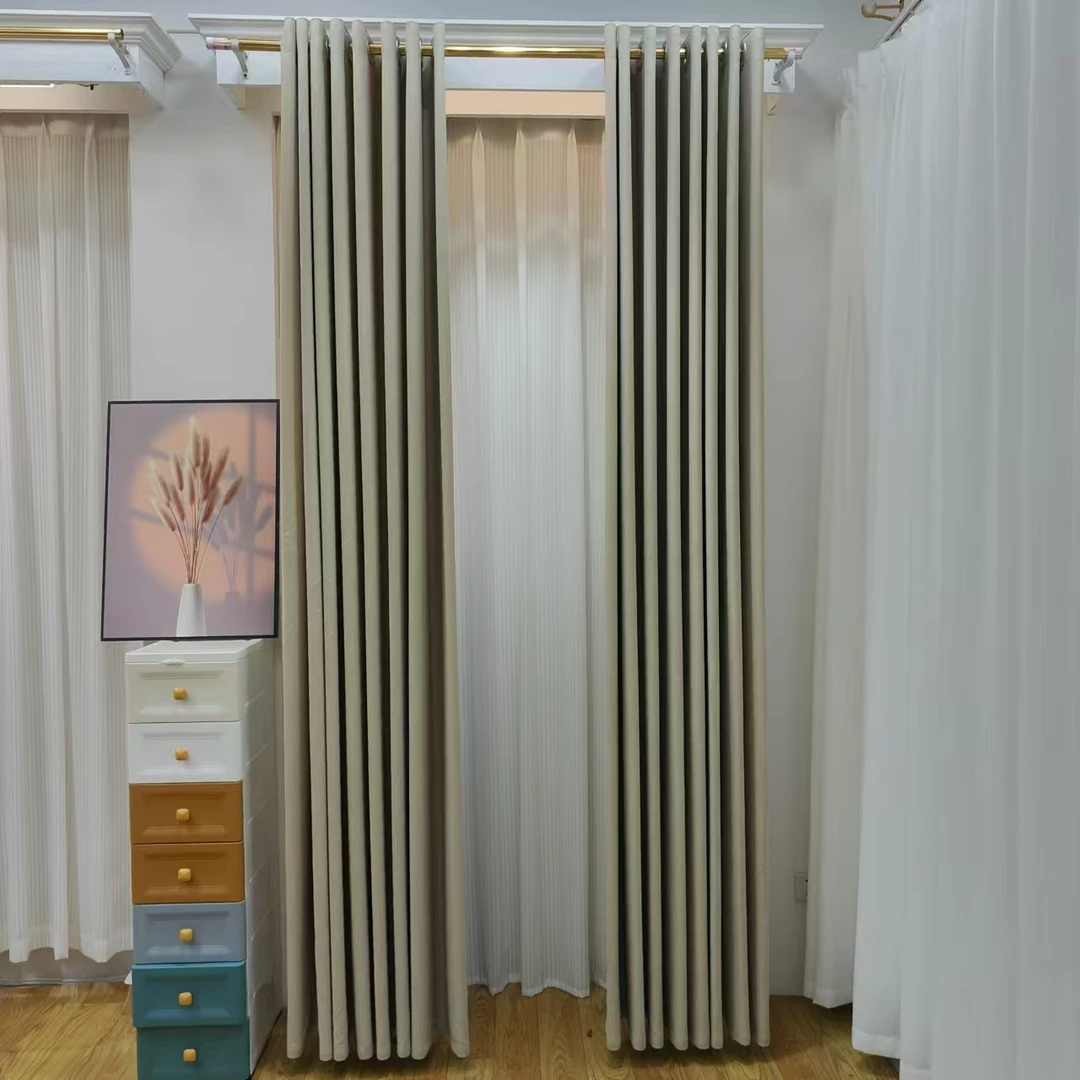 H003轻奢加厚雪尼尔奶茶色全遮光客厅卧室窗帘成品（一套两片）