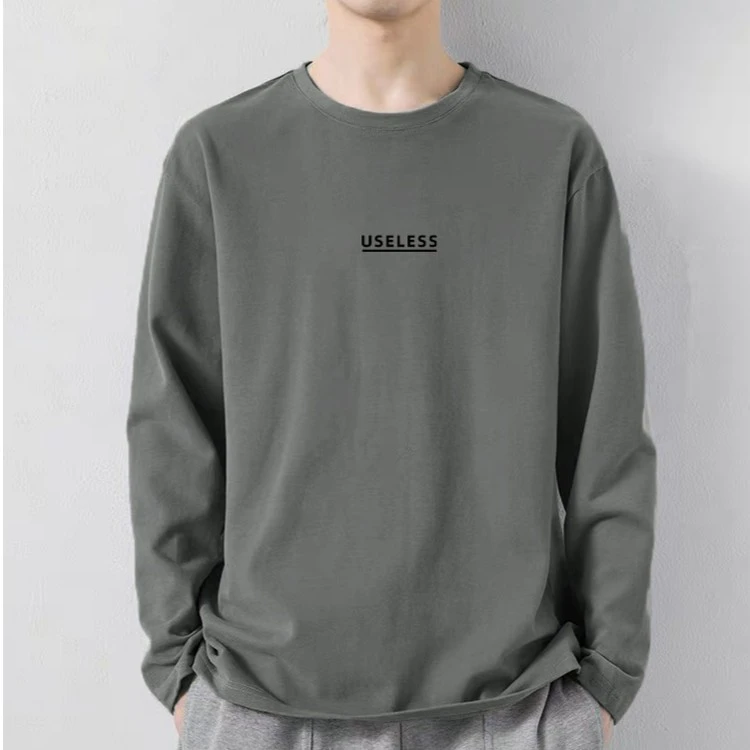 270克重磅纯棉男士长袖t恤春秋季简约字母印花体恤全棉打底衫男潮