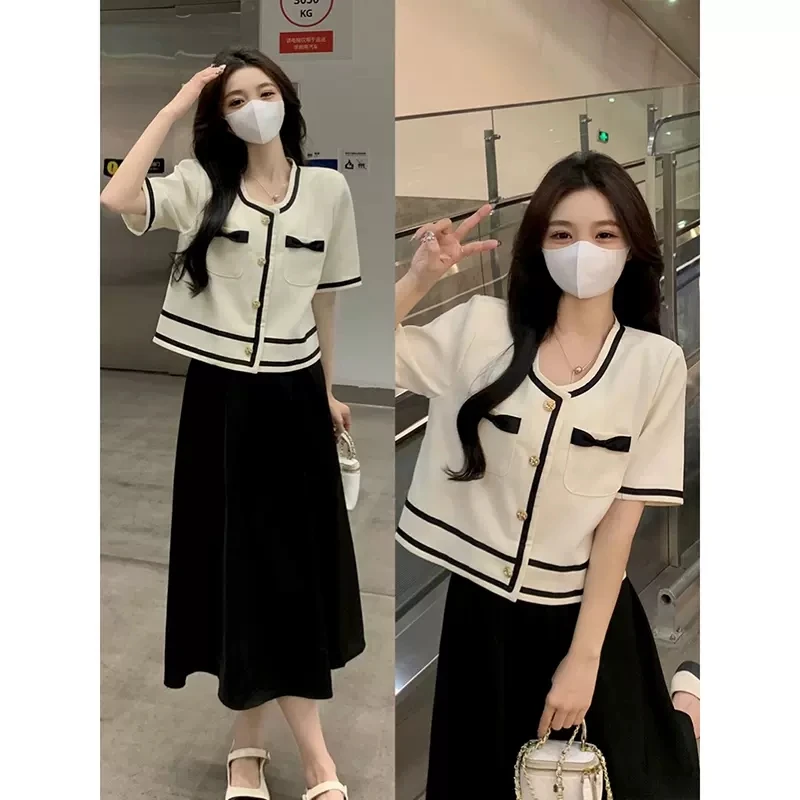 【佩佩专属】小香风套装高级感气质短袖上衣黑色半身裙两件套1554