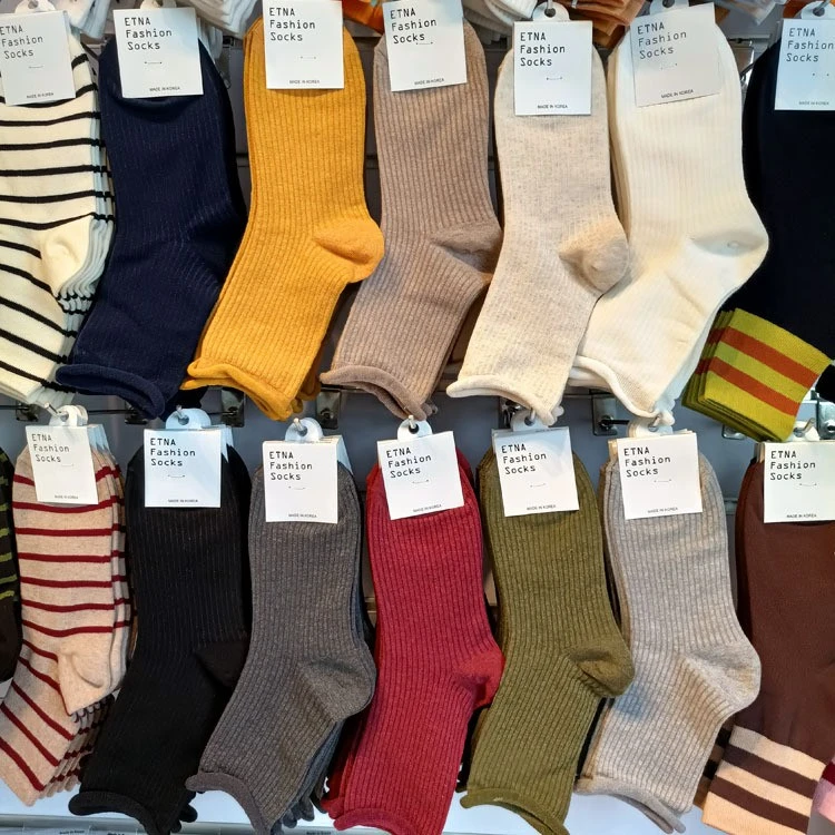 ETNA韩国袜子东大门简约纯色女短袜松口卷边糖果袜竖螺纹四季中筒