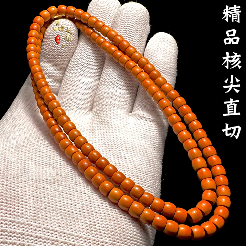 脖挂文玩核尖老型珠108精品橄榄核手串男款直切桶珠长串配饰单圈