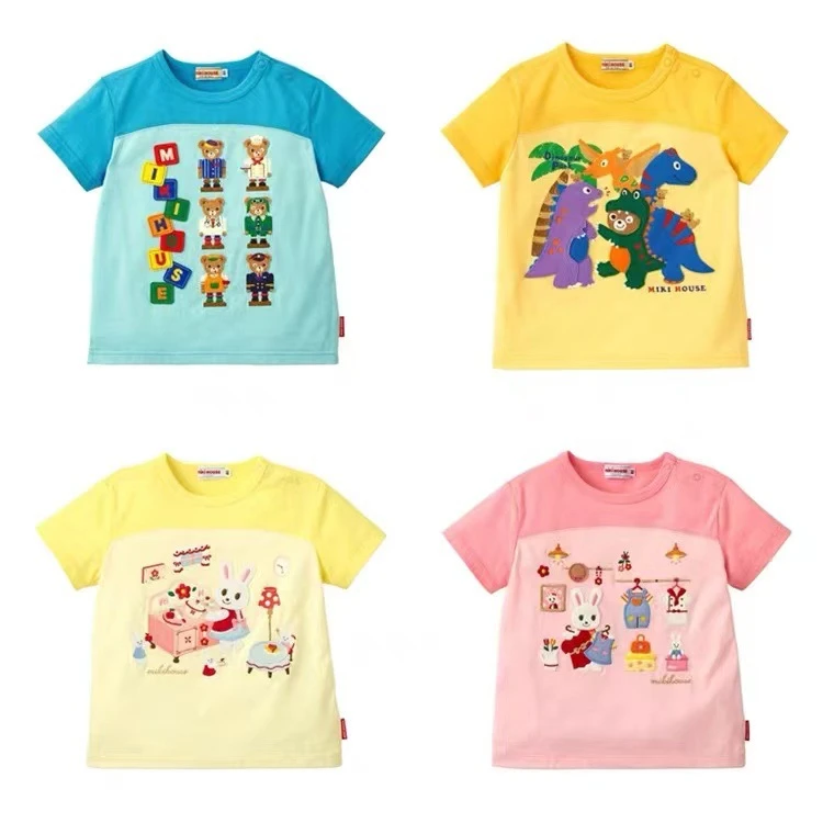 【YB特价】A131 miki刺绣小兔与恐龙T恤夏季节潮牌刺绣短袖上衣