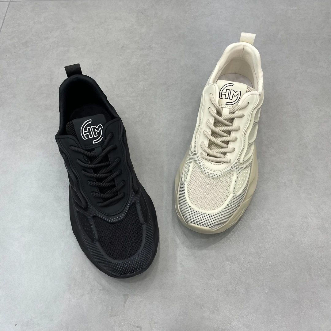 广州男鞋时尚欧美潮款轻便厚底老爹鞋飞织透气百搭运动休闲男士鞋