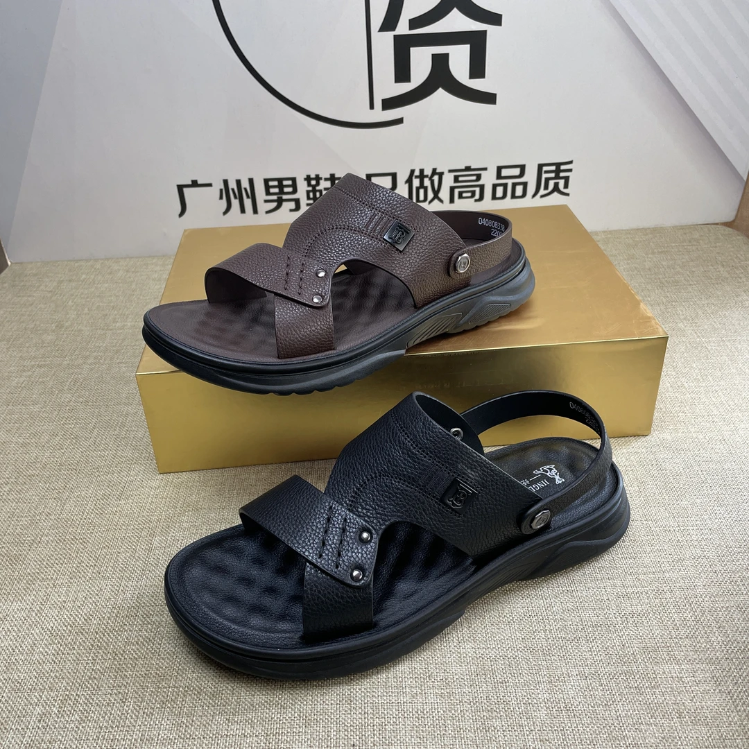 皮凉鞋男2023夏季新款真皮纯牛皮休闲沙滩鞋厚底防滑中年爸爸拖鞋