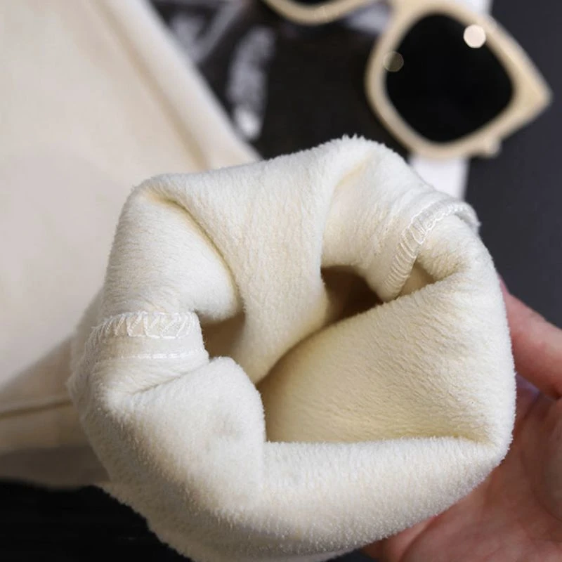 2025年秋冬加绒高腰弹力加厚女装米白色显瘦百搭小脚哈伦牛仔裤子