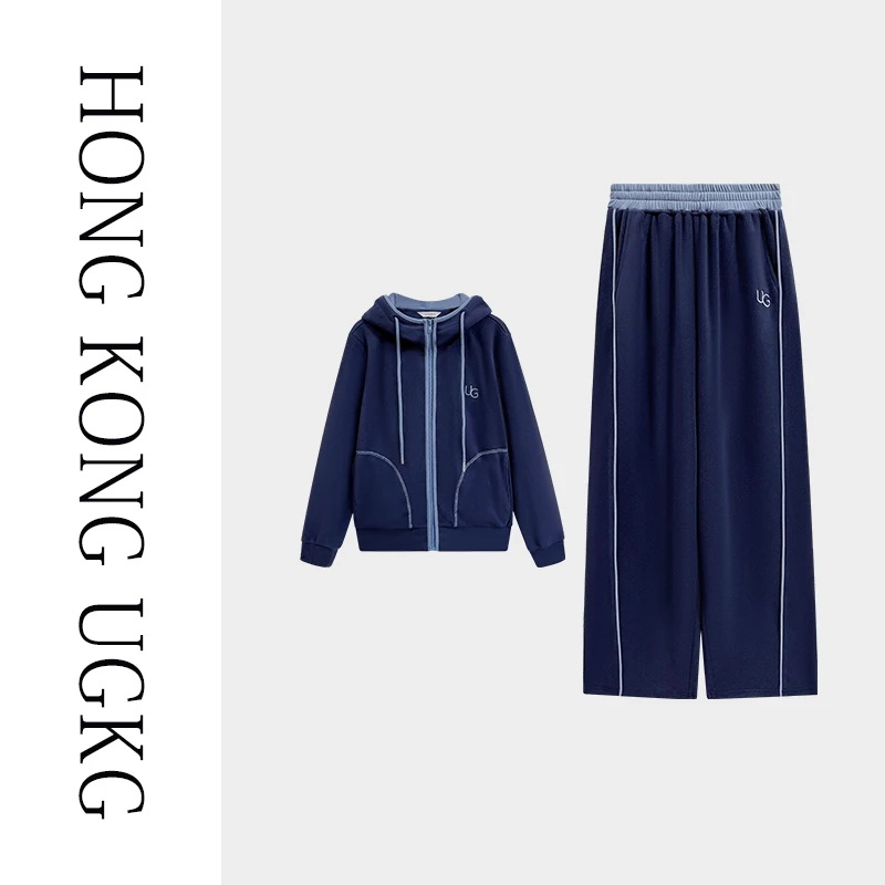 香港UGKG德绒加厚宽松保暖两件套休闲运动套装女秋冬73243ZH154-1