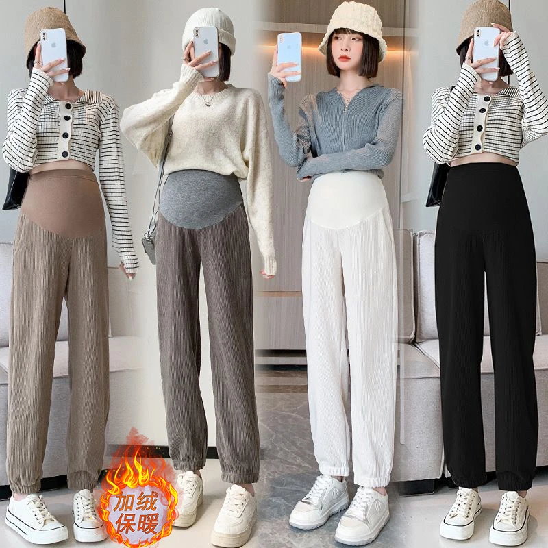孕妇装秋冬季加绒加厚新款冬季怀孕初期百搭束脚孕早期托腹休闲裤