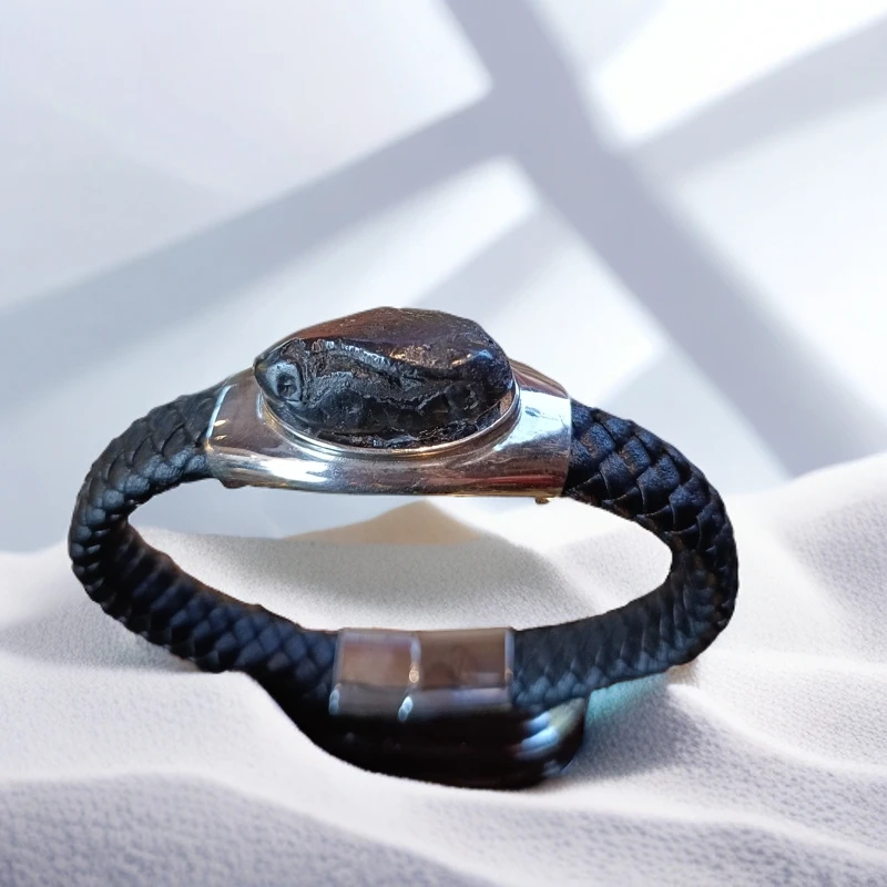 钨金皮质手镯 稀有陨 手镯 原石无修 手工镶嵌