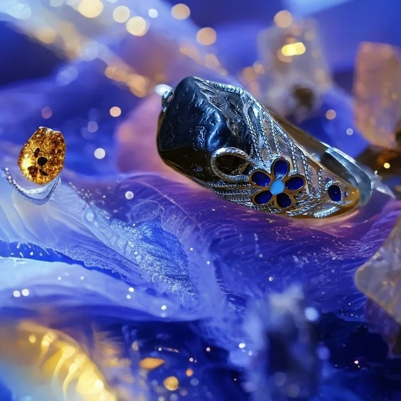 钨金磁石戒指 稀有小精灵陨 原石无修。手工镶嵌