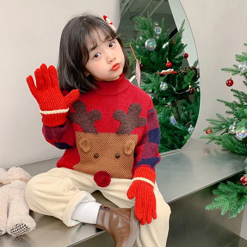 2024新款女童毛衣春秋款洋气儿童冬装针织衫小女孩加厚圣诞上衣潮