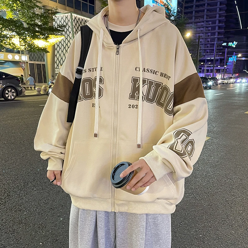 春秋新款夹克男士宽松连帽外套青年学生帅气百搭上衣韩版棒球服男