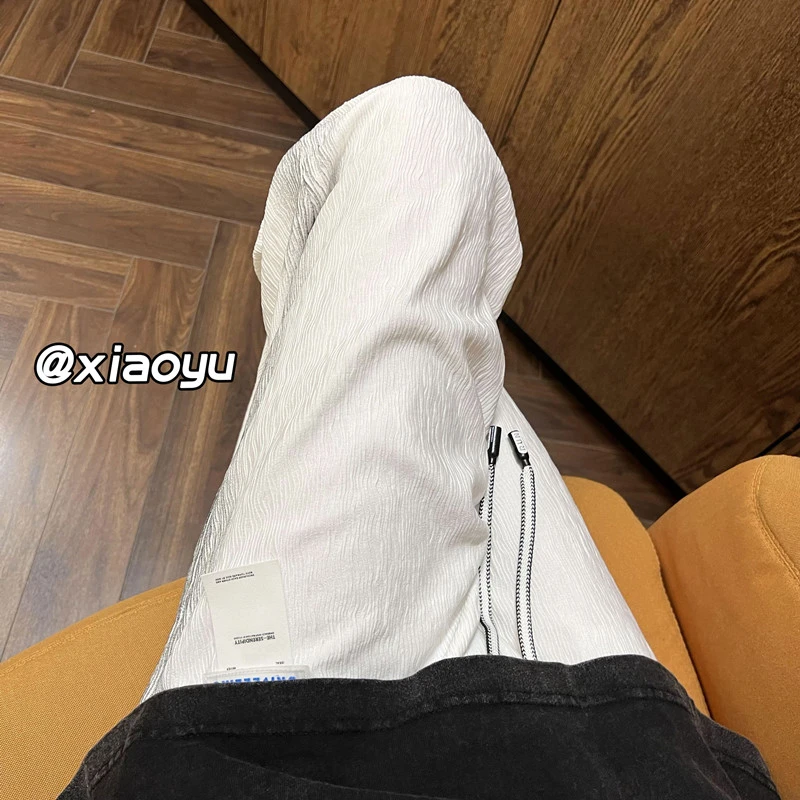 喷绘高街休闲裤子男夏季痞帅垂坠感ins潮牌宽松运动直筒拖地长裤