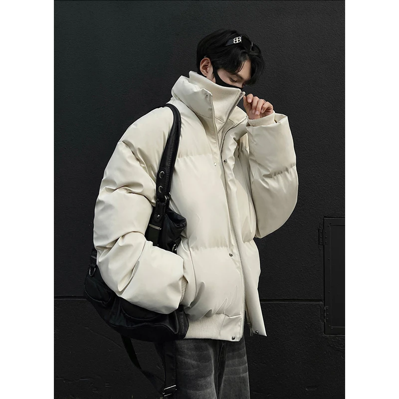 美式潮牌假两件棉服男款冬季高街立领短款棉衣外套加厚保暖面包服