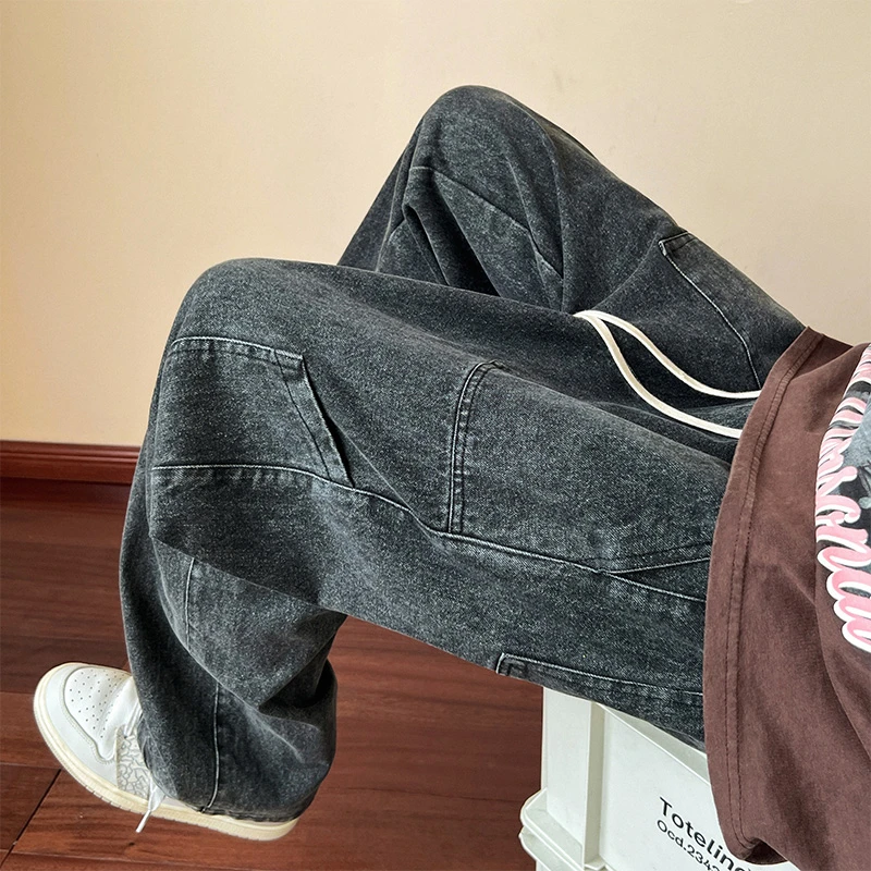 工装牛仔裤男春秋季潮牌休闲长裤ins美式复古阔腿宽松大码直筒裤