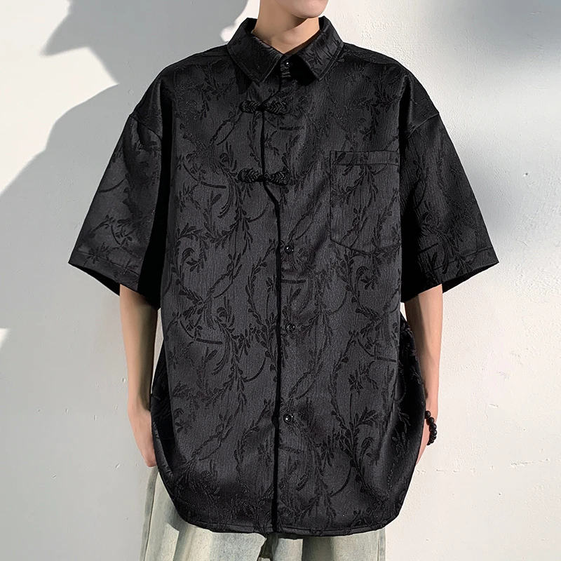 新中式短袖衬衫男款夏季中国风高级感设计感提花刺绣唐装衬衣外套