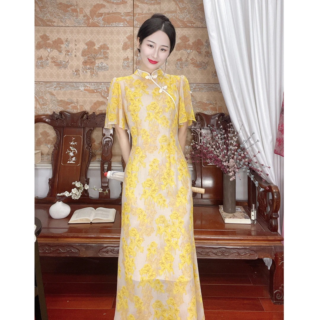 【心懂旗袍—芯蕊】清新飘逸感两件套配内衬吊带裙