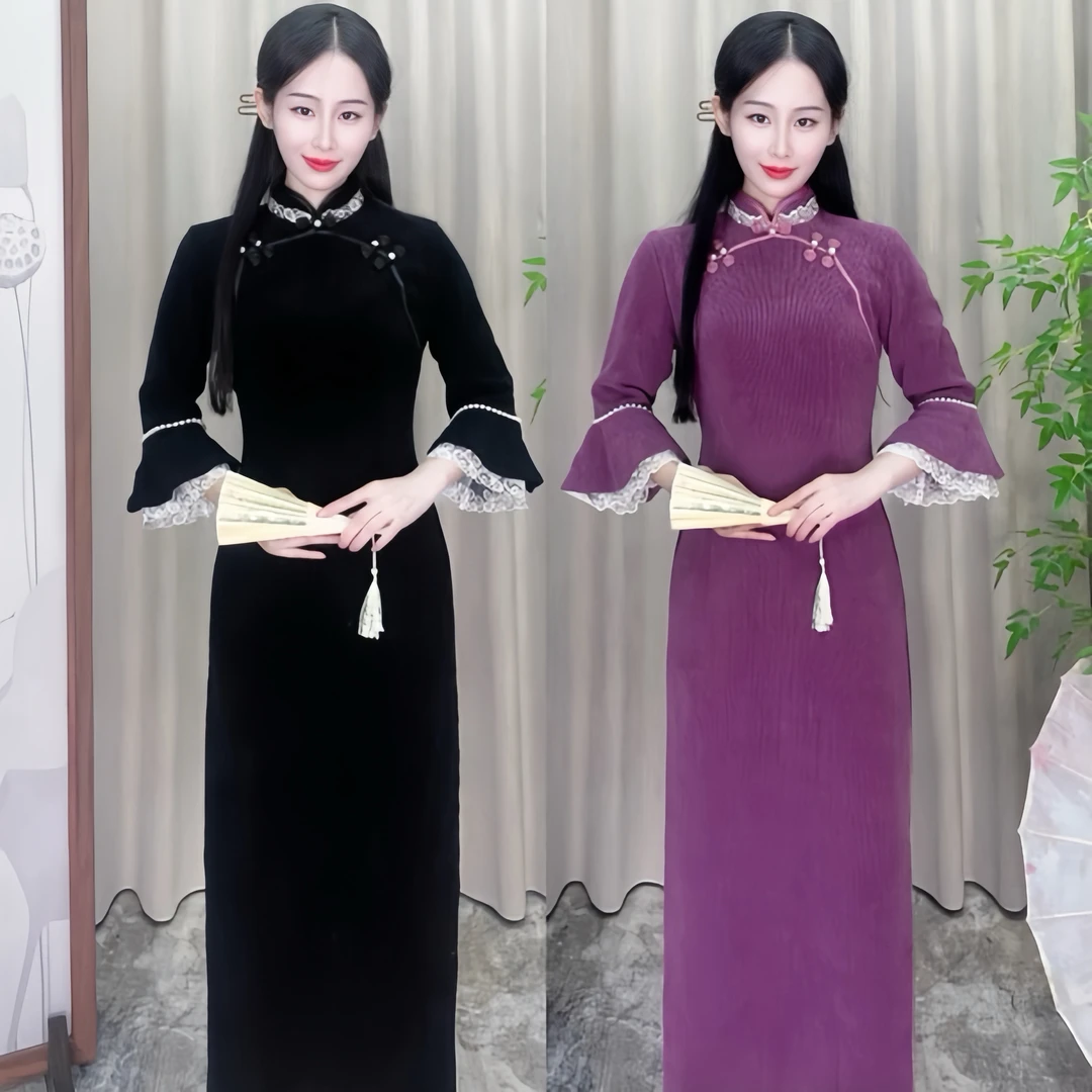 【心懂旗袍—亦洁】秋款高端雪尼尔重工钉珠旗袍
