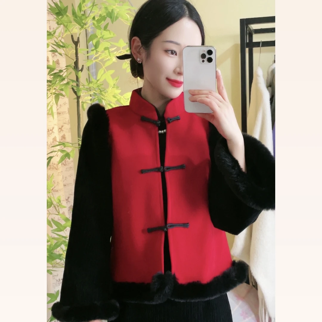 【心懂旗袍】2024新款旗袍两件套黑色复古大袖子加绒冬款红色中式