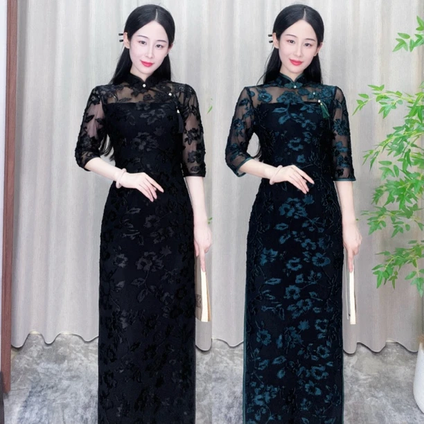 【心懂旗袍—曼柔】镂空夏款轻薄优雅长款气质女人味高端显瘦旗袍