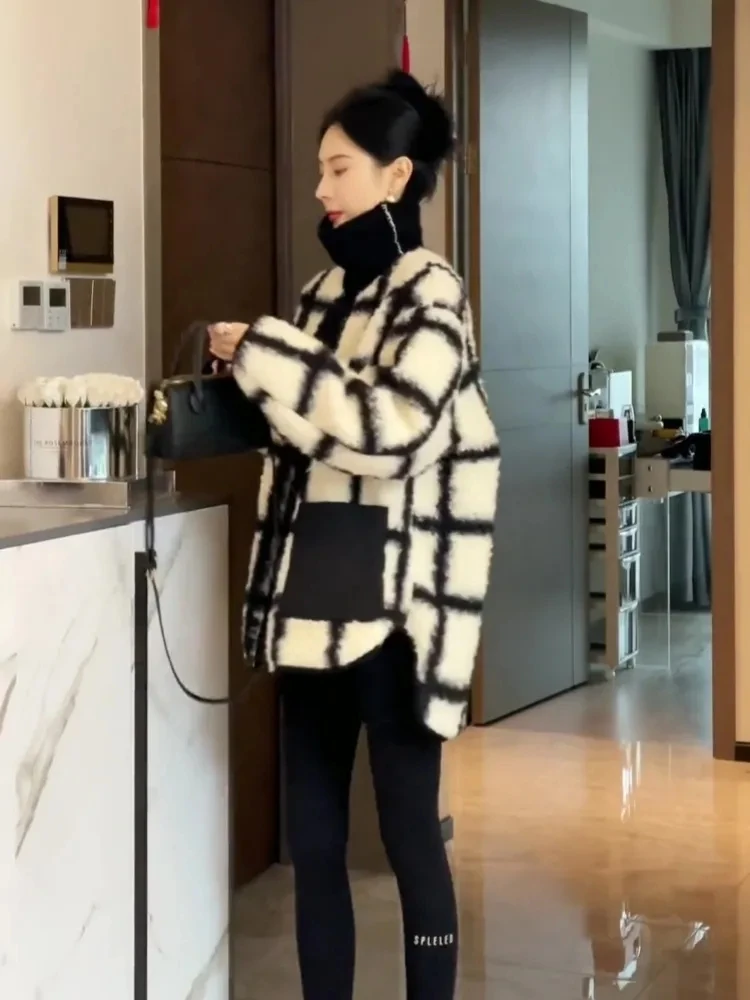 2566#韩版名媛小香风羊羔毛毛呢外套女秋冬宽松小个子穿搭上衣