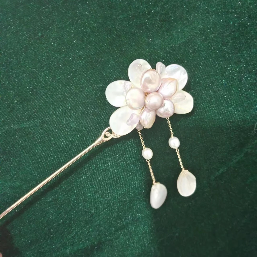 发簪手工古典白色头饰古风发钗,气质时尚百搭,国风优雅珠珠发簪子