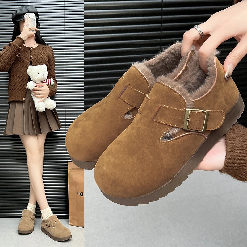 YYCORAL/宇逸瑚平底软底勃肯鞋加绒冬季复古韩版百搭棉鞋厚底女鞋