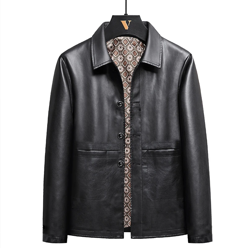 高档海宁秋冬皮衣男加绒皮夹克中年爆款新款休闲皮衣翻领潮流外套